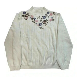 VTG Alfred Dunner Mock Neck Floral Embroidered Grandma Sweater Size PXL